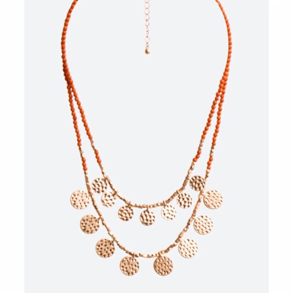 Coin Necklace with Coral and Gold Beads. Double strand. Desna Romolo Stitch Fix.